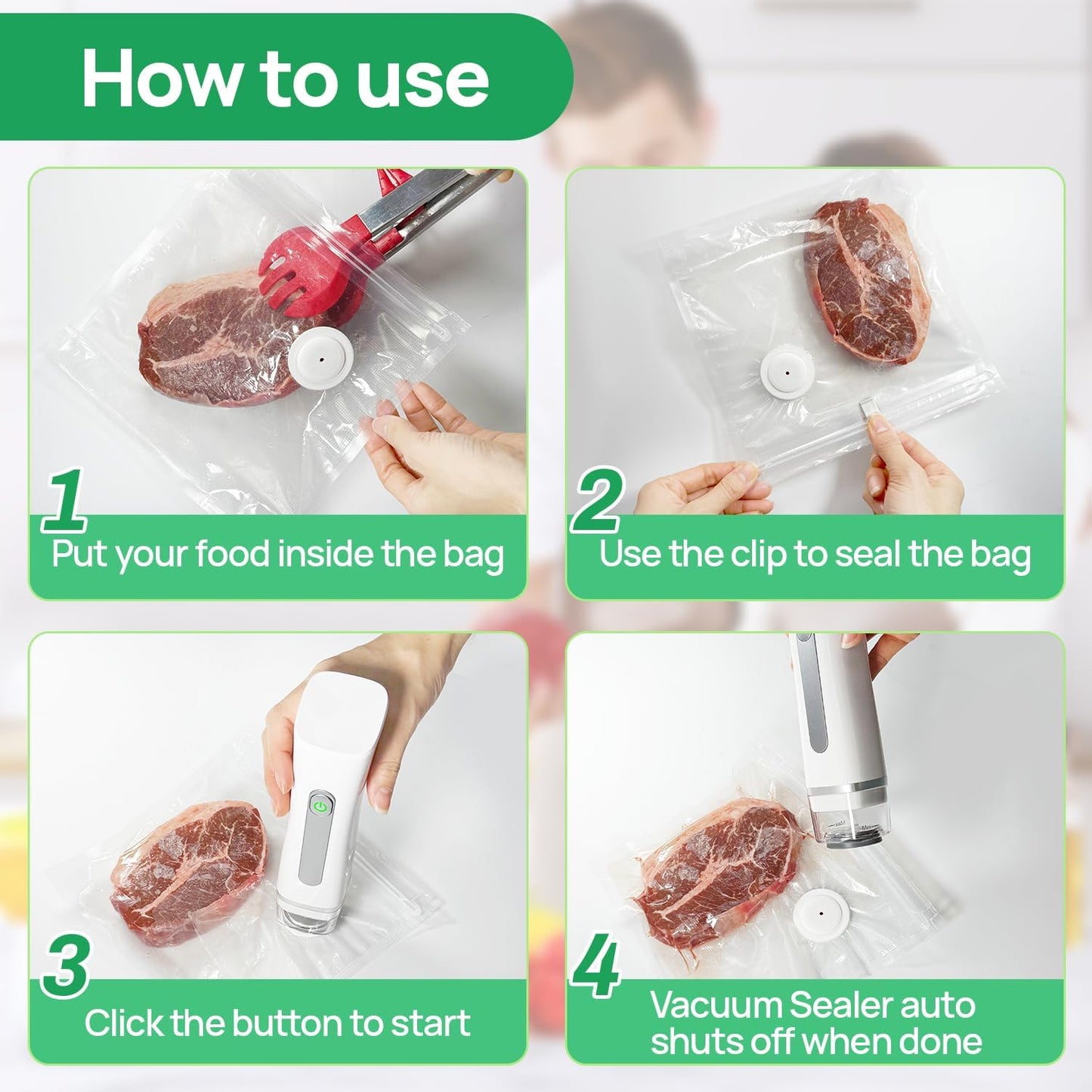 Skiennix Vacuum Sealer - Compact Portable Handheld Food Preservation Machine | 30 Reusable Bags Included
