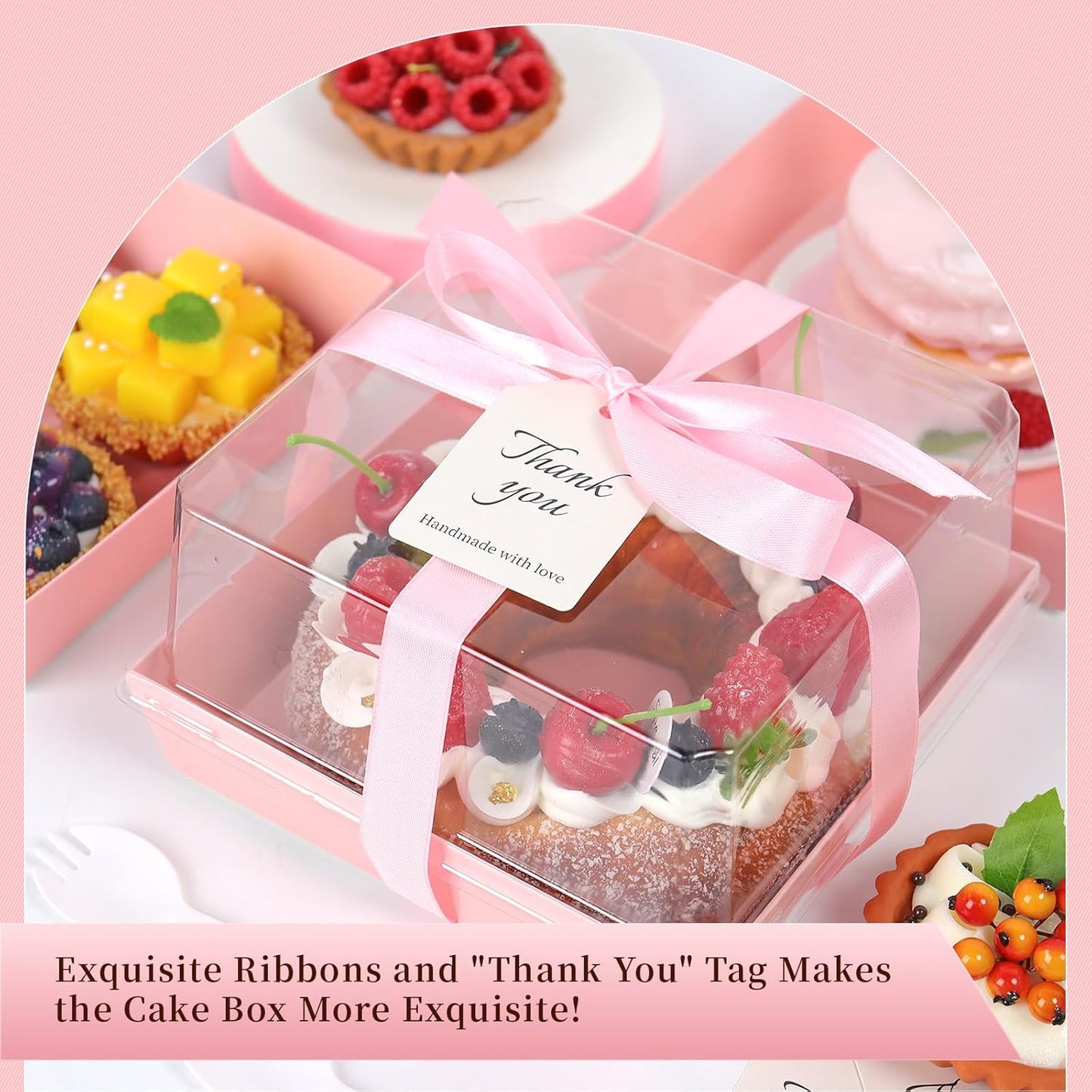 Regine Switzerland Paper Cake Boxes - 50 Pack Pink Clear Lid Containers for 4-6 Inch Desserts | Perfect for Valentine's Day