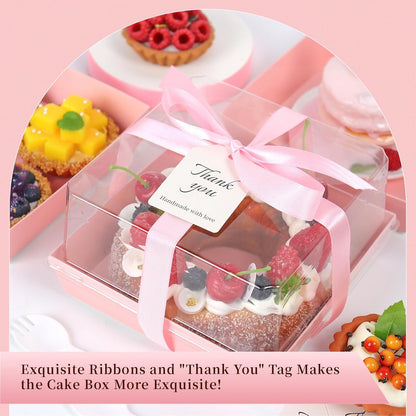 Regine Switzerland Paper Cake Boxes - 50 Pack Pink Clear Lid Containers for 4-6 Inch Desserts | Perfect for Valentine's Day