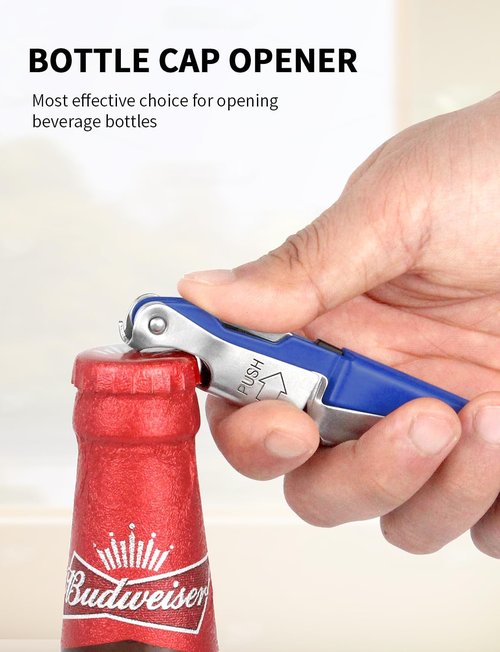 CORKAS Wine Key - Professional Handcrafted Heavy Duty Waiter Corkscrew, Compact Wine Opener with Double Hinged, Foil Cutter and Bottle Opener, Gifts for Servers, Sommelier, Bartenders - Blue
