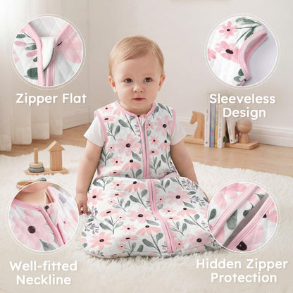 Yoofoss Baby Sleep Sack 6-12 Months 1.0 Tog Sleep Sack Organic Cotton Wearable Blanket for Infants 2-Way Zipper Quilted Sleeping Sacks(Medium)