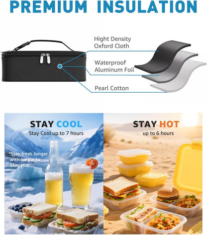 Skiennix Insulated Lunch Box - Compact Portable Thermal Meal Cooler Bag for Work & School | Black, 5L