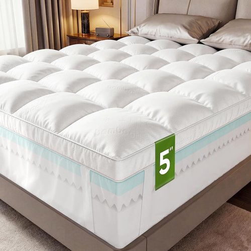 Extra Thick Memory Foam Mattress Topper by [Brand Name] - 5-Inch Dual Layer with Cooling Gel Foam & Bamboo Pillow Top for Back Pain Relief | Queen Size 80 x 60 Inches
