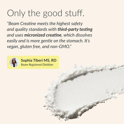 Beam Creatine Monohydrate Powder – 5g Micronized Creatine Monohydrate, Third Party Tested Creatine for Women & Men, Muscle Strength, Growth, Recovery & Cognitive Support, Unflavored, 100 Servings