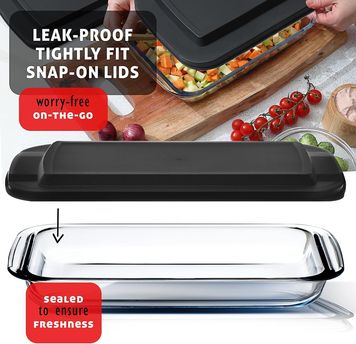 Nestl 8pc Glass Baking Dishes Set - Leakproof Oven & Microwave Safe Food Storage Containers | 9x13 Lasagna Pan