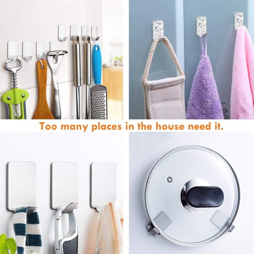 JINSHUNFA Heavy Duty Adhesive Hooks - Ultra Strong Waterproof Stainless Steel | 12 Pack for Home & Office