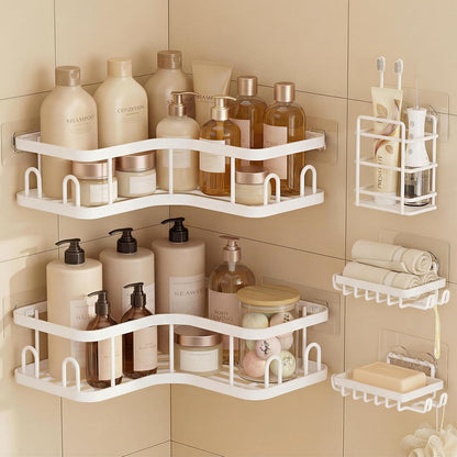 Veken Corner Shower Caddy - Rustproof Adhesive Shelves with Soap Holder | Large Capacity Bathroom Organizer, White