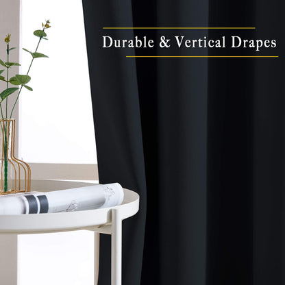 NICETOWN Black Blackout Curtains 30 inch Curtains for Kitchen, Grommet Cafe Curtains Solid Window Treatments Sound Reducing for Bedroom, 2 Panels, W37 x L30, 2 Panels