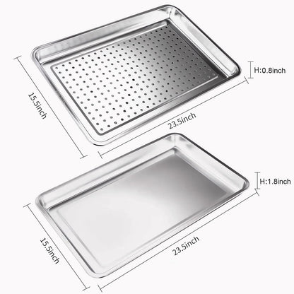 Regine Switzerland Extra Large 304 Stainless Steel Baking Pan Set - 2-Pack, Non-Toxic Bakeware, 1 Solid & 1 Perforated