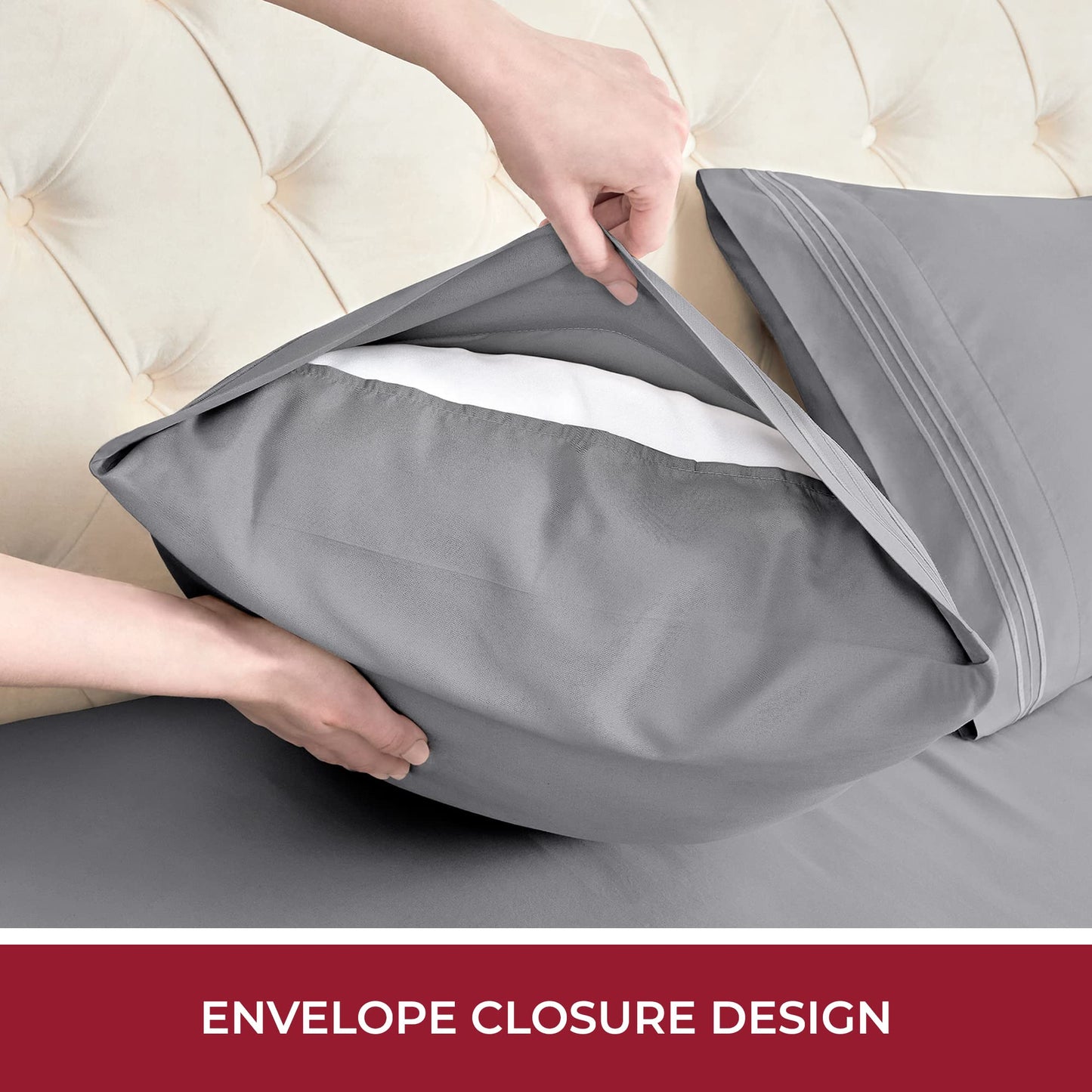 Mellanni RV Short Queen Sheets - 4 PC Iconic Collection Bedding - Hotel Luxury, Extra Soft, Cooling Bed Sheets - Deep Pocket up to 10 inch (RV/Short Queen, Gray)