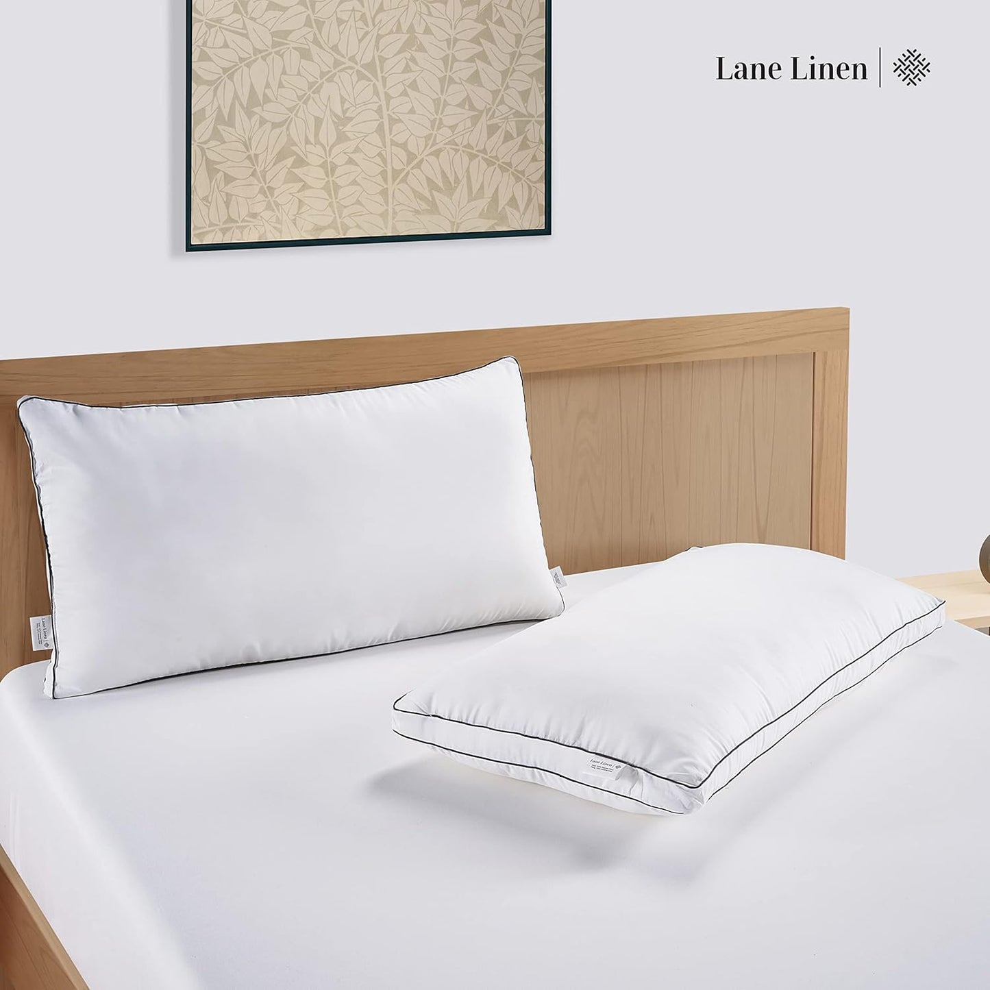 **LANE LINEN Standard Size Bed Pillows - Set of 2 Medium Soft Gusseted Down Alternative for Side Sleepers - White**