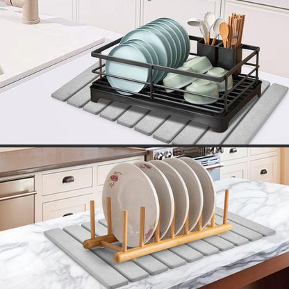 Large Stone Dish Drying Mats for Kitchen Counter, 24"(L)×16"(W) Collapsible Quick Dry Dish Drying Mat, Eco-Friendly Absorbent Diatomaceous Earth Mat for Dishes Bottles Cups, Match Any Countertop