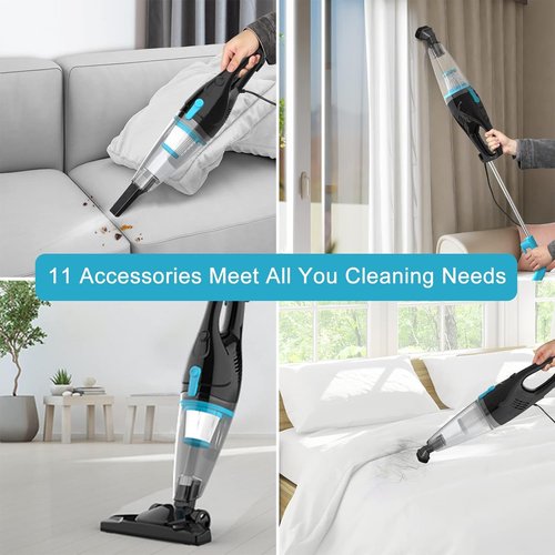 Intercleaner Corded Vacuum Cleaner - 15KPa Powerful Suction, 12-in-1 Lightweight Bagless Stick | Ultra Quiet for Hardwood Floors & Pet Hair