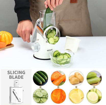 Cambom Rotary Cheese Grater - Hand Crank Shredder for Fresh Cheese, Vegetables & Nuts | Non-Slip Base, White