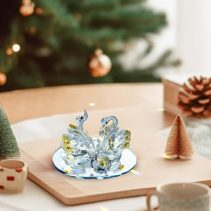Skiennix Handcrafted Crystal Swan Figurine - Elegant Decorative Glass Collectible | Golden Accent for Home & Gifts