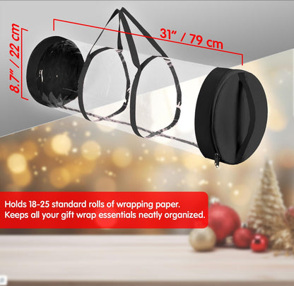 Mobi Lock Wrapping Paper Storage Bag - Cylindrical Organizer with Zipper & Handles - Holds 18-25 Rolls