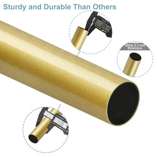 Byondeth Curtain Rods for Windows 16 to 48 or 60 Inches Max Adjustable Length 1 Inch Diameter Window Curtain Rod with Aluminium Finials, Flash Gold