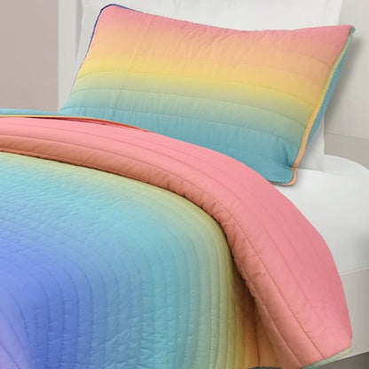 Lush Decor Rainbow Ombre Quilt 3 Piece Set Twin/Twin XL Rainbow & Turquoise - Dorm Bedding Set Twin XL Quilt - Kids Bedroom Decor