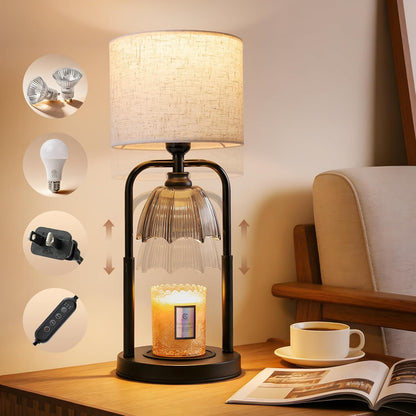 Skiennix Safe Candle Warmer Lamp - Flameless Electric Wax Melt Warmer for Large 3-Wick Candles | Adjustable Height, Timer & Dimmer - Black