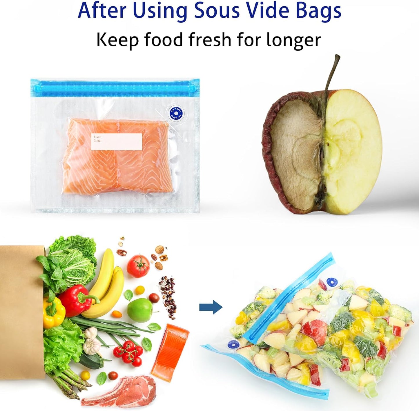Vacuum Sealer Bags by Sous Vide - 31 Pcs Reusable BPA-Free Food Storage Bags with Clips & Valves