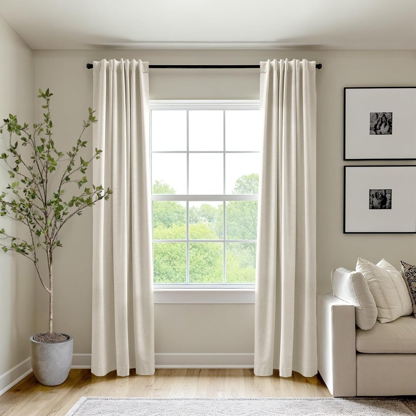 Skiennix 100% Blackout Curtains - Thermal Insulated Faux Linen | 84" Length, Beige, 2 Panels Set
