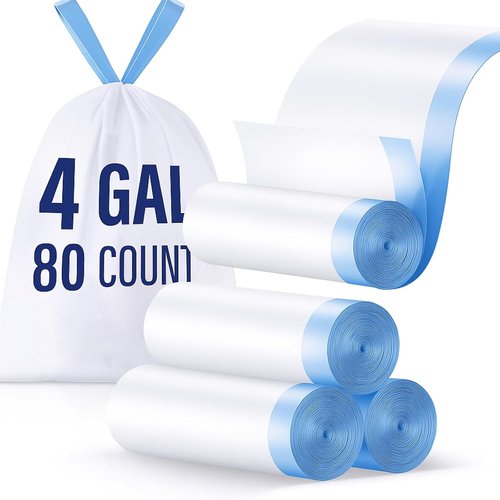 4 Gallon Trash Bags by [Brand Name] - Tear-Free Drawstring Garbage Liners | Unscented White, 80 Count