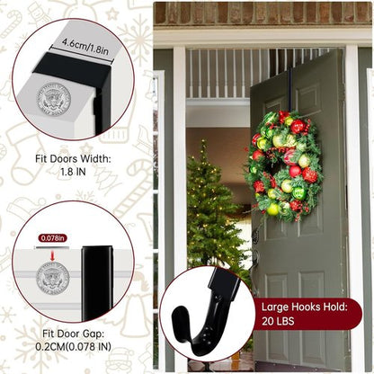 DZZ Black Wreath Hanger - Adjustable Door Hook for 20 Lb Capacity | Fits 15 to 25 Inches for Holiday Decor