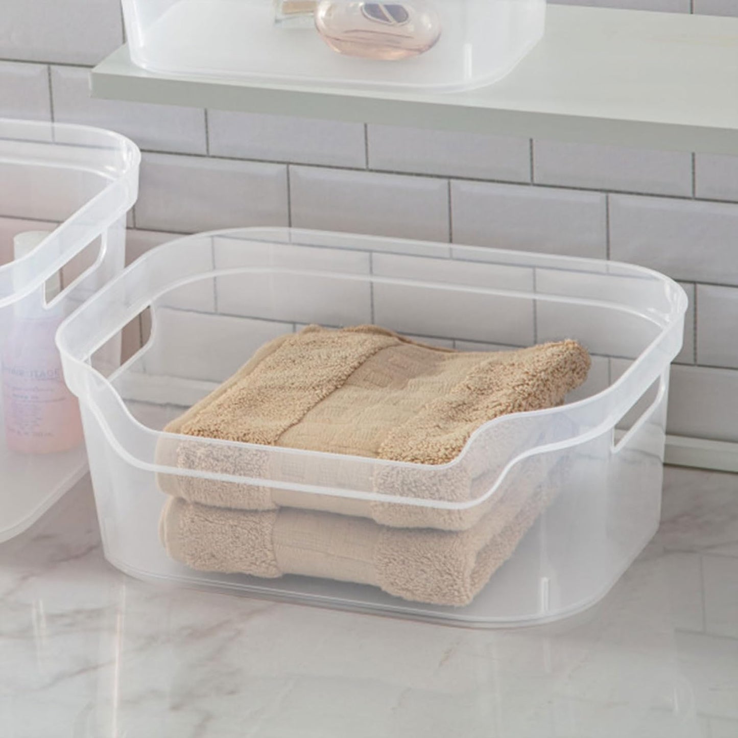 Sterilite Medium Open Scoop Front Storage Bin - Clear 5.25x9.5x13 In | 8 Pack with Comfortable Carry Handles