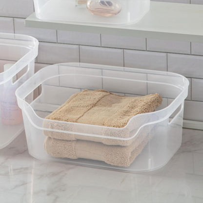 Sterilite Medium Open Scoop Front Storage Bin - Clear 5.25x9.5x13 In | 8 Pack with Comfortable Carry Handles
