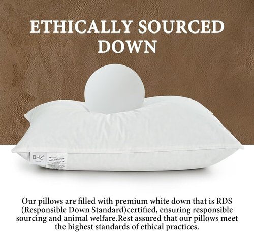 BHZ Goose Down Feather Pillows - Queen Size Hotel Collection | Medium Firm Soft Support for Side & Back Sleepers