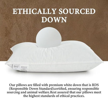 BHZ Goose Down Feather Pillows - Queen Size Hotel Collection | Medium Firm Soft Support for Side & Back Sleepers