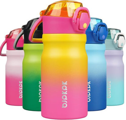 BJPKPK Insulated Water Bottle - 14oz Stainless Steel Flask with Straw & Leak-Proof Lid | Rainbow