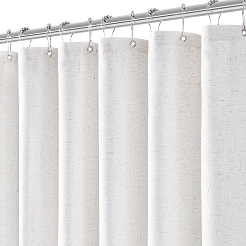 White Linen Shower Curtain for Bathroom Cream Boho Farmhouse Shower Curtains Natural Aesthetic Bath Decor Weighted Cloth Fabric Linen Textured Bath Curtain Liner with Hooks Set, White Linen, 72 Inch