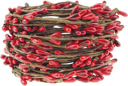 Saktopdeco Red Pip Berry Garland - Artificial Holiday Wreath with Holly Berries & Candle Rings