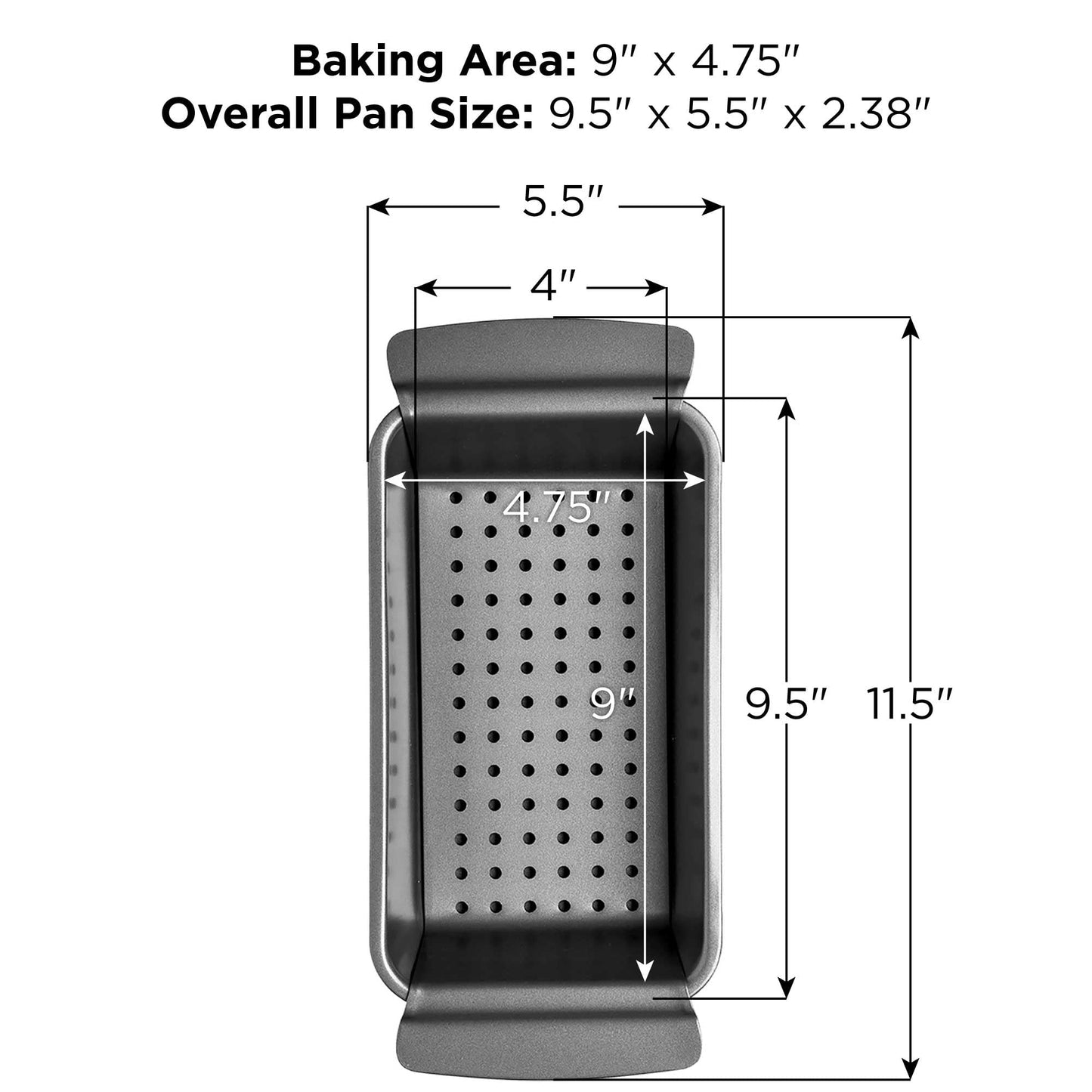 Ecolution Bakeins Healthy Meat Loaf Pan Set – Loaf Pan and Perforated Tray – PFOA, BPA, and PTFE Free Non-Stick Coating – Heavy Duty Carbon Steel – Dishwasher Safe – Gray – 9” x 4.875” x 2.5”