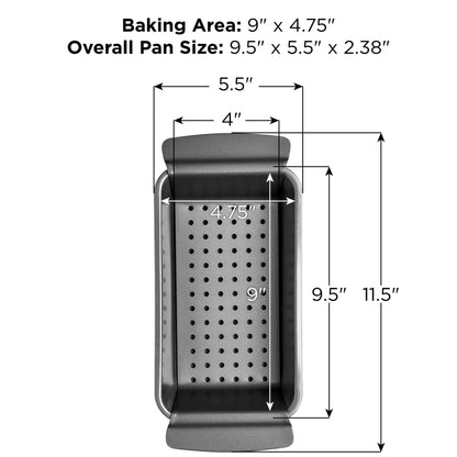 Ecolution Bakeins Healthy Meat Loaf Pan Set – Loaf Pan and Perforated Tray – PFOA, BPA, and PTFE Free Non-Stick Coating – Heavy Duty Carbon Steel – Dishwasher Safe – Gray – 9” x 4.875” x 2.5”