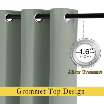 NICETOWN Blackout Sage Green Curtains for Cafe 36 inch Length, Grommet Room Darkening Sound Reducing Solid Window Treatments, W52 x L36, 2 Panels