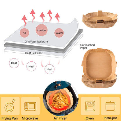 Air Fryer Disposable Paper Liner, Square Parchment Cooking Non-Stick, Baking Roasting Food Grade Paper for Air Fryer, Microwave Oven, Frying Pan, Oil-proof, Water-proof (100PCS 6.3 Inch Natural)