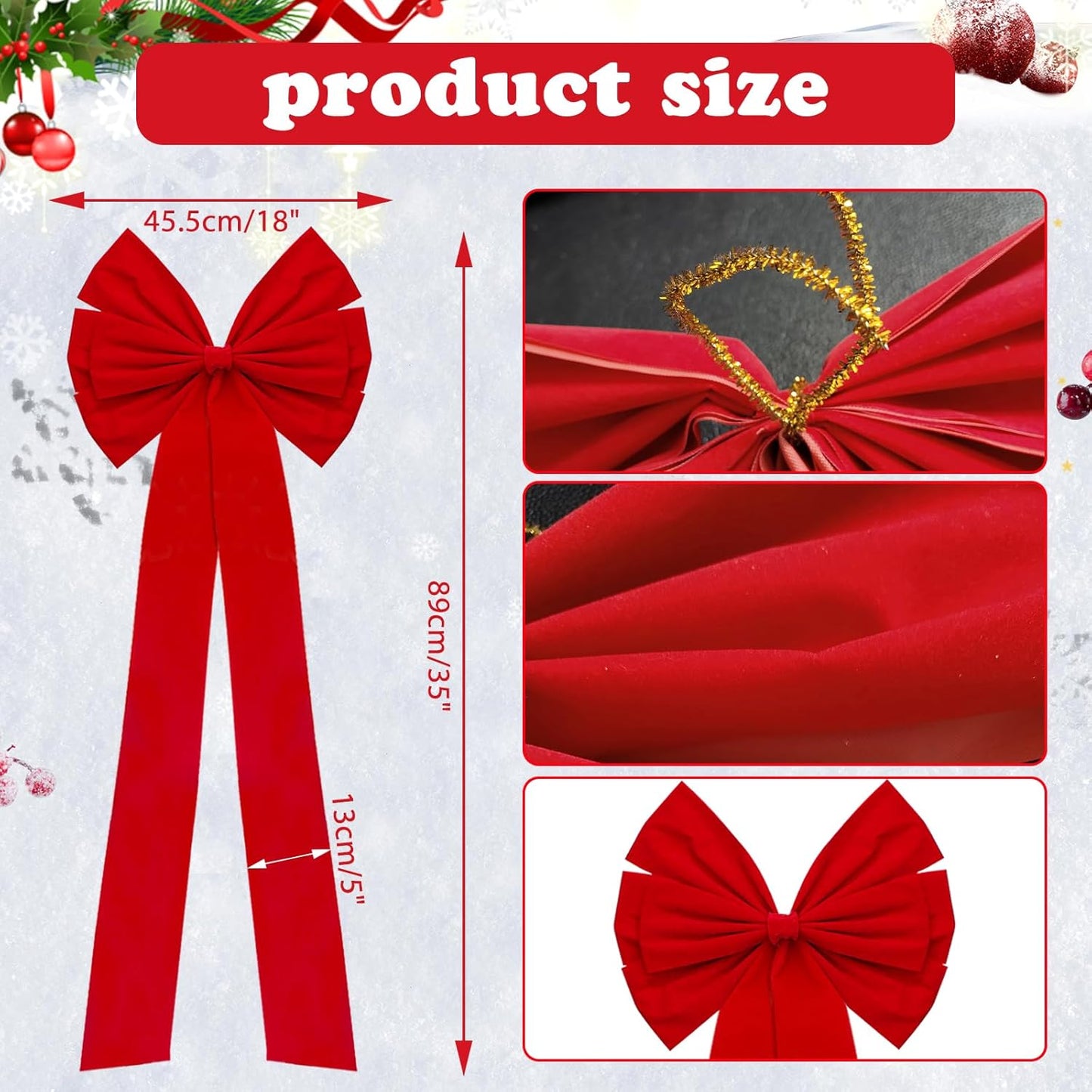 Regine Switzerland Christmas Bows - Large 18”x35” Red Velvet Car & Tree Bow Topper | 2 Pack for Holiday Decor