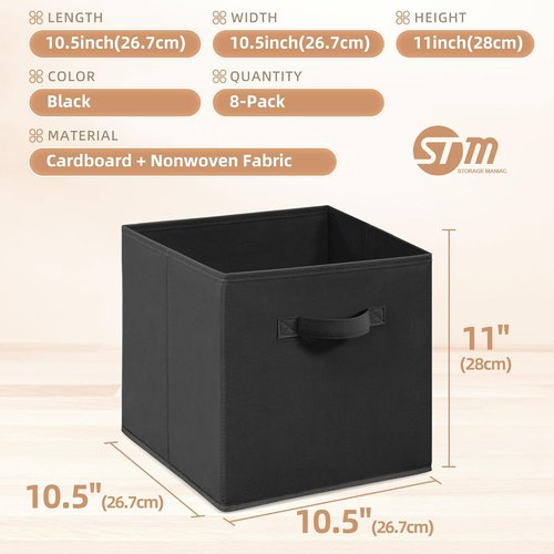 **Storage Maniac 11-Inch Collapsible Storage Cubes - Durable Fabric Bins for Organization | 8-Pack Black**