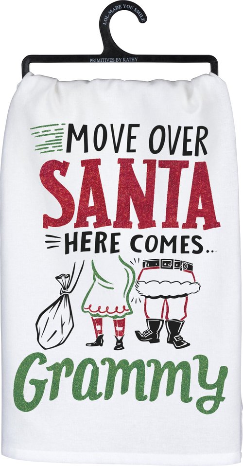 Primitives by Kathy Glitter Kitchen Towel - Move Over Santa Here Comes Grammy