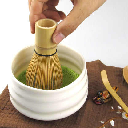 Artcome 10Pcs Japanese Matcha Tea Set, Matcha Bowl, Matcha Whisk, Whisk Holder, Traditional Scoop, Tea Spoon, Tea Cloth, Bamboo Holder, Scoop Holder, Matcha Powder Caddy, Matcha Powder Strainer(White)