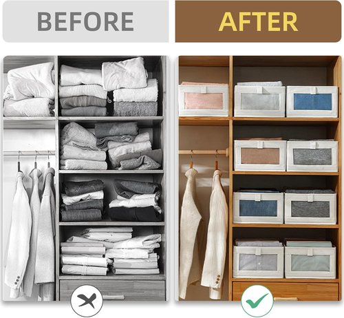 Linen Closet Organizers - 8 Pack Foldable Storage Bins with Clear Window for Clothing & Jeans