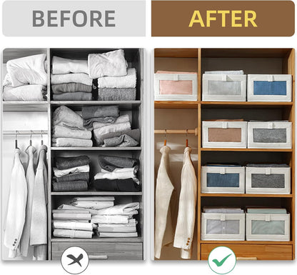 Skiennix Linen Closet Organizers - 6 Pack Foldable Storage Bins with Clear Window for Clothing & Jeans