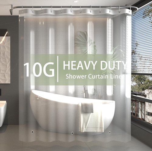 Poposa Bathroom Heavy Duty Shower Curtain - Waterproof Clear Shower Curtain Liner 10G Premium PEVA with 12 Rust Proof Grommets, 72x72 Inch