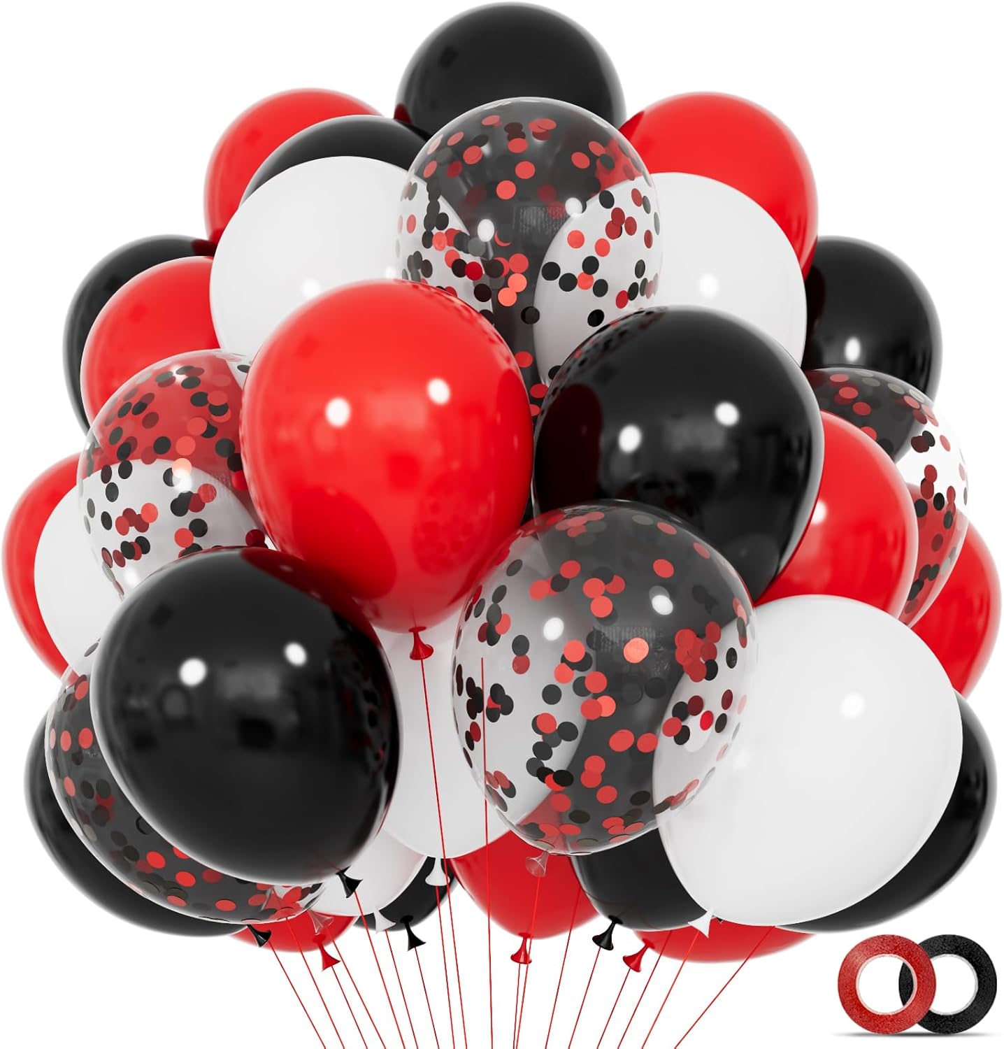 Regine Switzerland 68Pcs Latex Balloons - Red, Black & White with Confetti for Birthday, Wedding & Graduation
