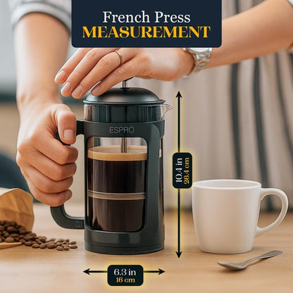 ESPRO P3 French Press Coffee Maker - Patented Double Micro-Filter for Grit-Free Brew | Black 32 oz