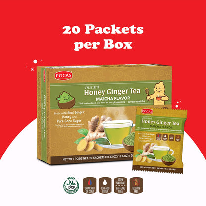 Pocas Honey Ginger Tea and Matcha – Instant Tea Powder Packets with Real Ginger, Honey, and Matcha Green Tea, Caffeine Free Tea, 20 Count (Pack of 2)