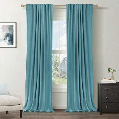 Skiennix 100% Blackout Linen Curtains - Thermal Insulated Drapes, 2 Panels Set, 50" W x 84" L, Dark Cyan
