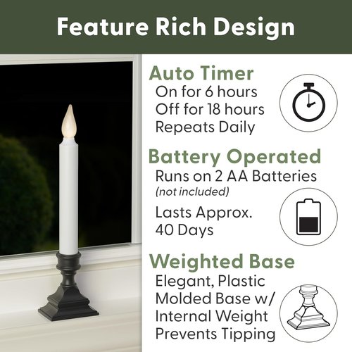 612 Vermont LED Window Candles - Battery Operated with Timer | Bright Hot Spot, Antique Bronze (Pack of 4)
